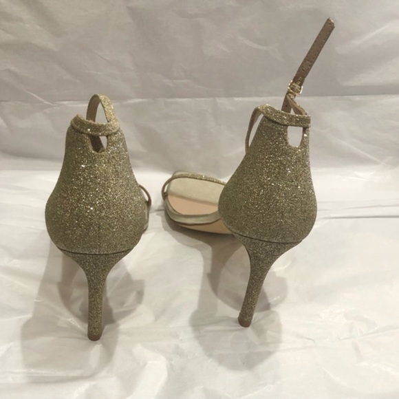 Stuart Weitzman Nudistcurve gold glitter shimmery anklestrap heels size 9.5 new - Picture 5 of 16